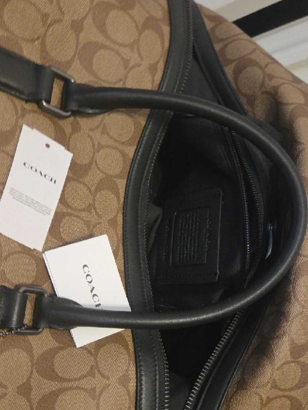 Coach Brown Signature Canvas Duffel with Black Trim - Picture 7 of 8